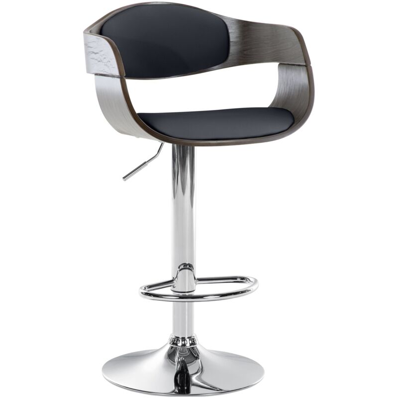 Décoshop26 - Tabouret de bar x1 design scandinave en pvc noir et structure en bois couleur gris 100005040
