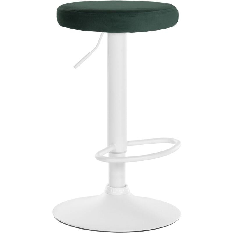 Décoshop26 - Tabouret de bar x1 design simple hauteur réglable revêtement en velours vert pieds en métal blanc 100005358