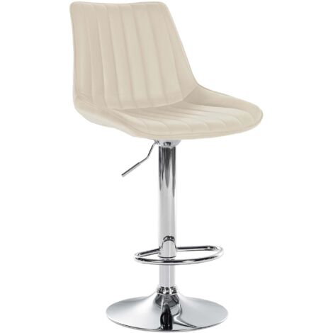Tabouret de bar x1 réglable en hauteur pivotant à 360° assise en similicuir crème couture verticale pied métal chromé 100006558