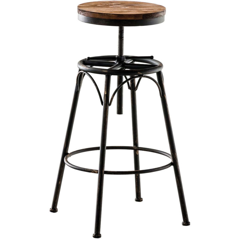 Tabouret de bar x1 style industriel contemporain hauteur réglable en métal bronze et assise en bois clair 100004539