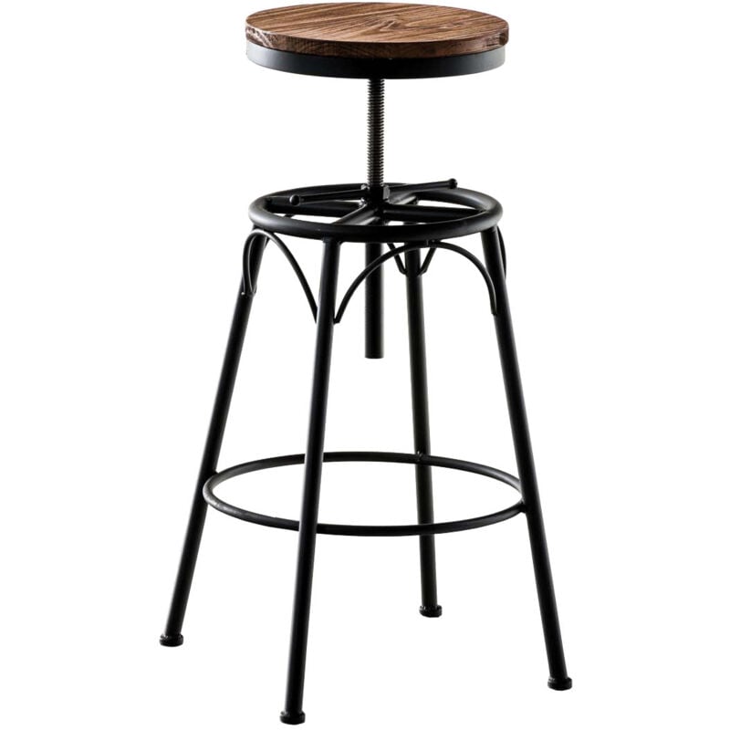 Décoshop26 - Tabouret de bar x1 style industriel contemporain hauteur réglable en métal noir et assise en bois clair