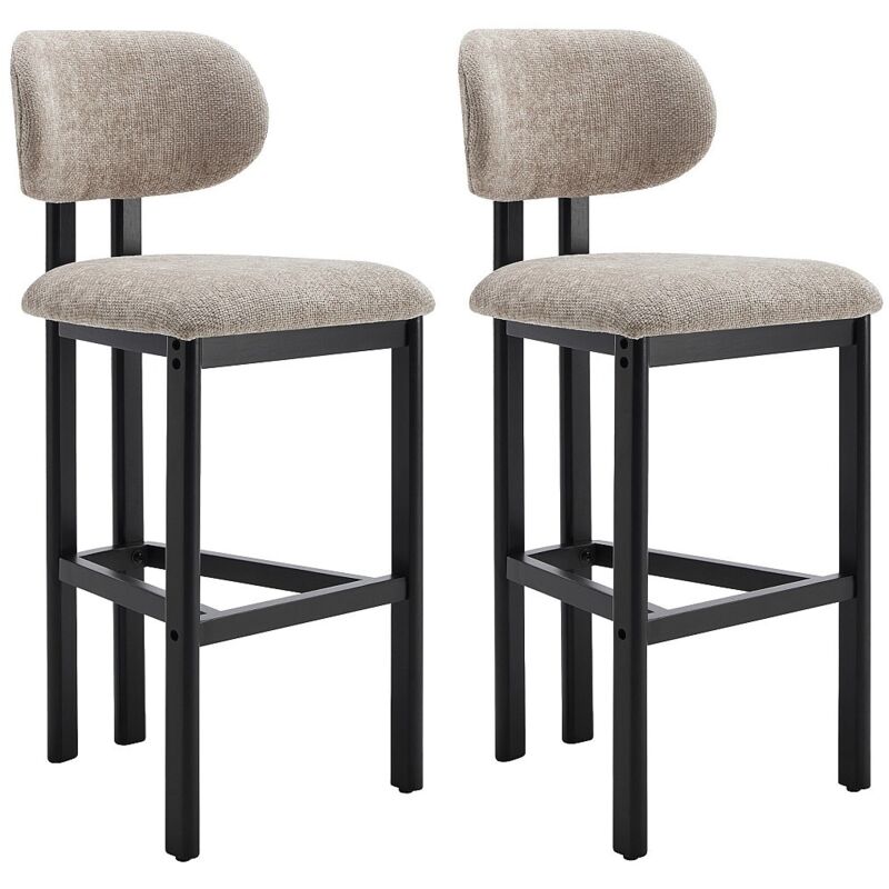 Lot de 2 tabourets de bar en tissu texturé et bois d'hévéa noir - Taupe - YELAZ