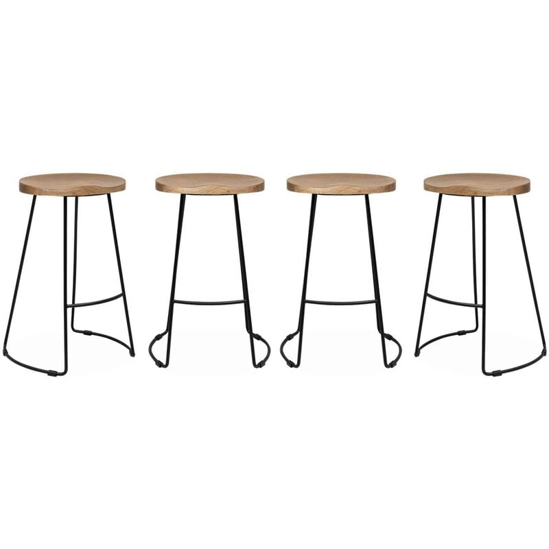 Sweeek - Lot de 4 tabourets de bars bois de manguier naturel et acier. avec repose pieds. 65cm