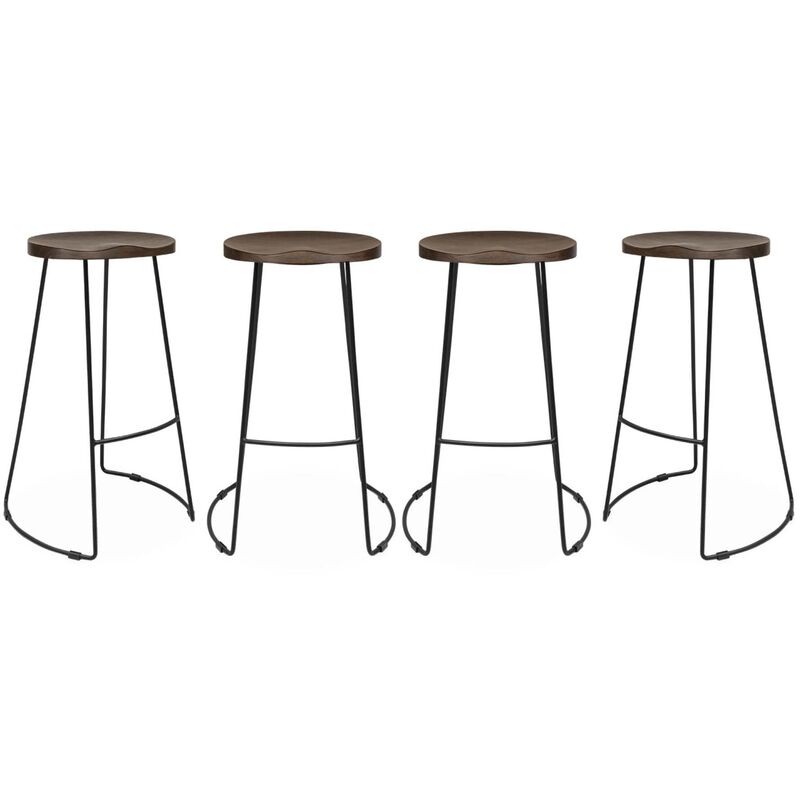 Sweeek - Lot de 4 tabourets de bar bois de manguier teinté noyer et acier. avec repose pieds. 75cm