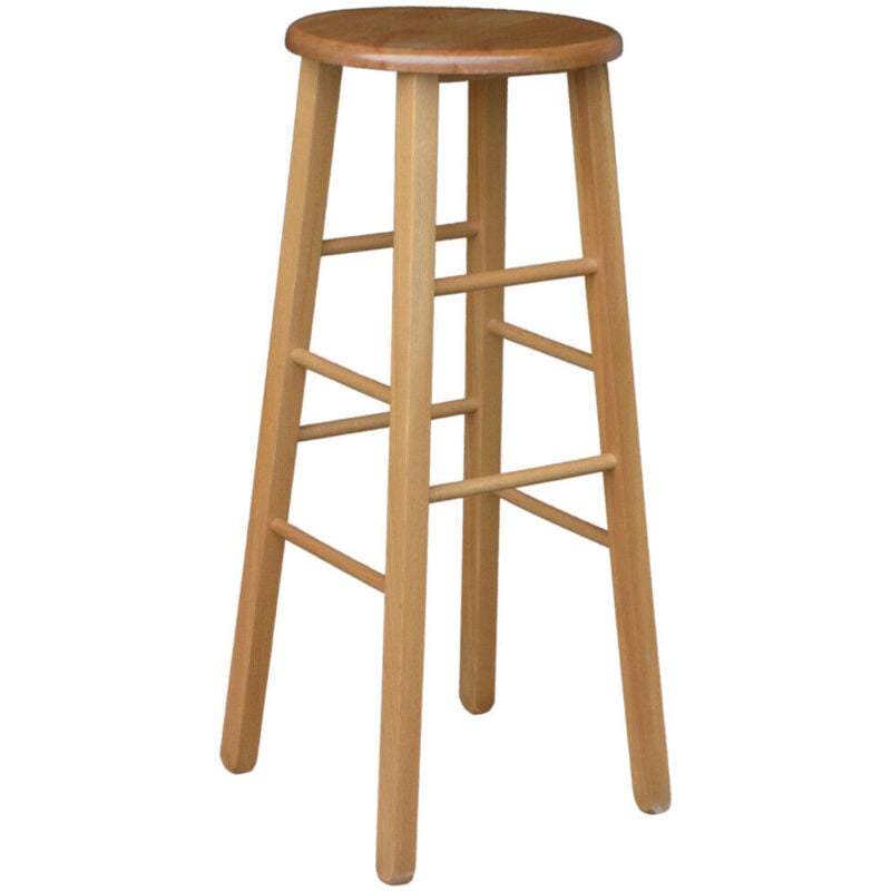 Tabouret en bois avec assise ronde h 80 cm en noyer clair avec pieds droits