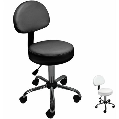 Tabouret de bureau rond à roulettes – Dossier réglable 50-64 cm – Pivotant 360° – Capacité 120 kg – Simili cuir noir – Vivezen