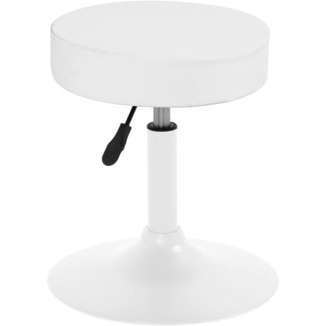 Tabouret de bureau sans roulettes, assise ronde épaisse rembourrée en similicuir, hauteur réglable de 43 à 57 cm, large base antidérapante en métal YU (blanc)