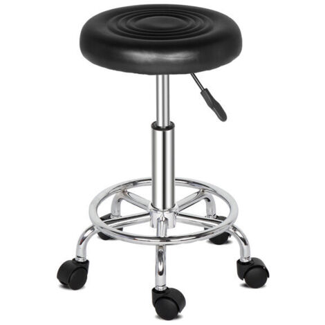 Tabouret de Bureau Tabouret à roulettes Professionnel Rotation à 360° Chaise a Roulette Salon de Massage Cuisine Bureau Hauteur Réglable pour Clinique Pub Couture Peintre Coiffeuse Piano Noir