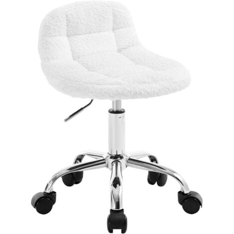 Tabouret de Bureau WOLTU, Tabouret en Chenille avec Dossier, Chaise Pivotante à roulettes, Réglable en Hauteur, Blanc