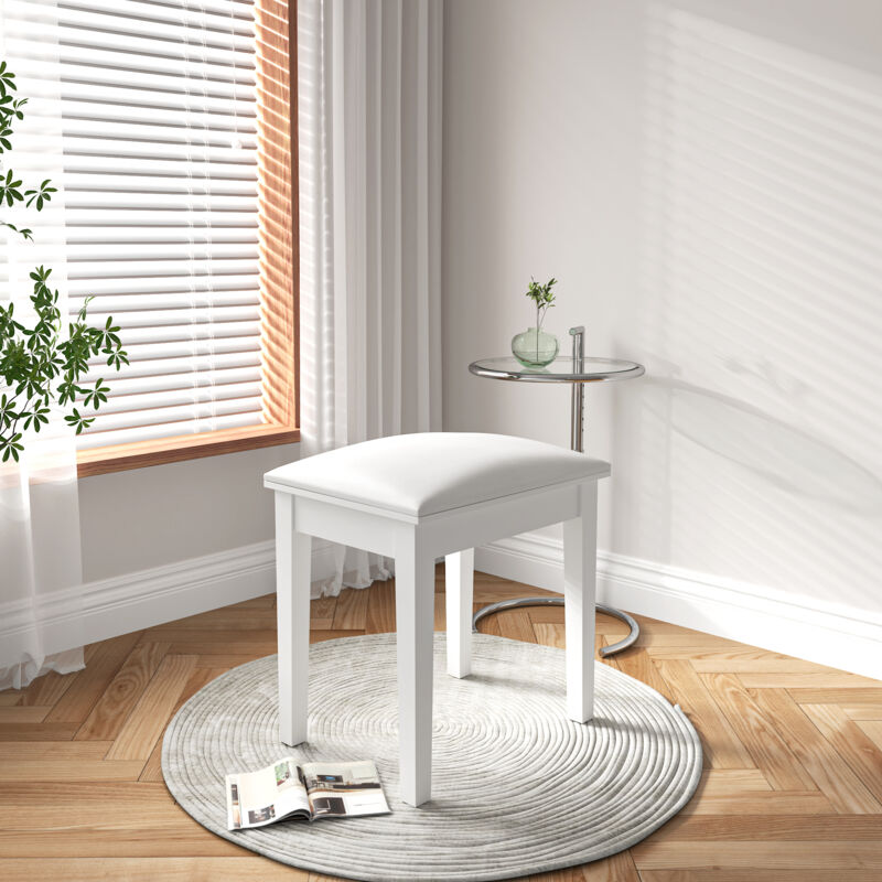 Tabouret de coiffeuse 43x33x45 cm Rembourrée Assise Confortable Bois Piètement Blanc Style Baroque