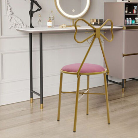 Tabouret de coiffeuse au design papillon, rose foncé, chaise de maquillage, dossier orné d'un nœud rose, chaise princesse, silhouette papillon sans accoudoirs