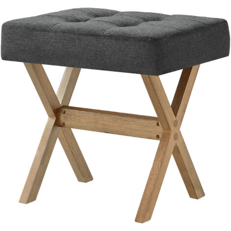 Tabouret de Coiffeuse Rembourré, Pied en Bois, pour Chambre, Dressing, Entrée, 32 x 42 x 46 cm, Gris et Marron