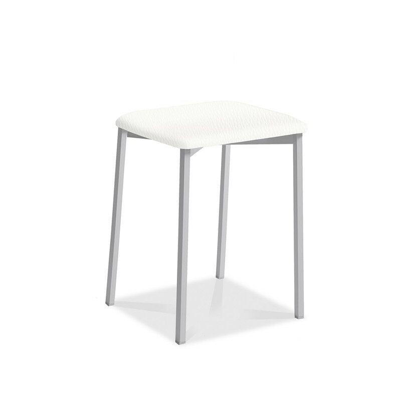 Tabouret de cuisine carré Kati, pieds aluminium 33 x 47 x 33 cm Revêtement : Similicuir blanc