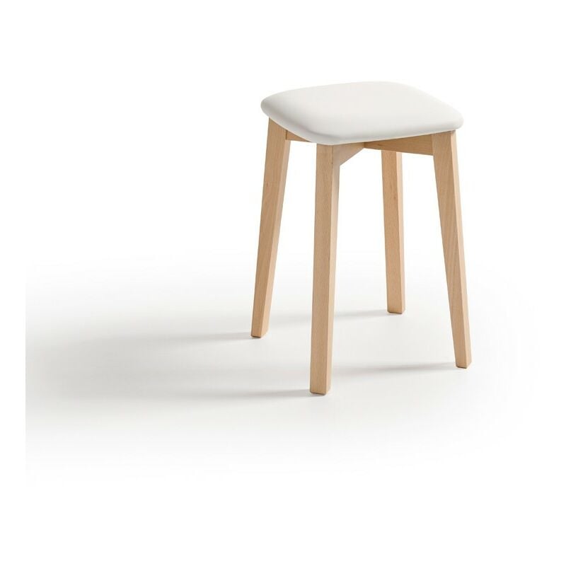 Fanmuebles - Tabouret de cuisine Donosti pieds en bois rembourrés Revêtement : Michigan Blanc