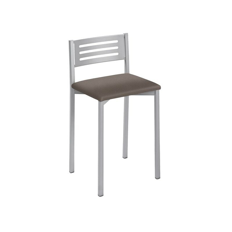 Fanmuebles - Tabouret de cuisine Kati avec dossier bas, structure en aluminium 33 x 69 x 38 Revêtement : Argent Cacao