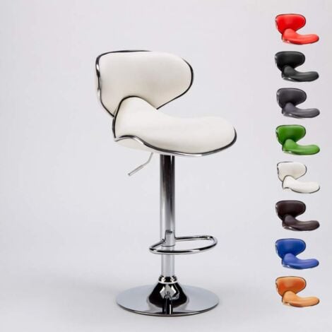 Tabouret de cuisine et bar design moderne pivotant chromé Amarillo - Blanc