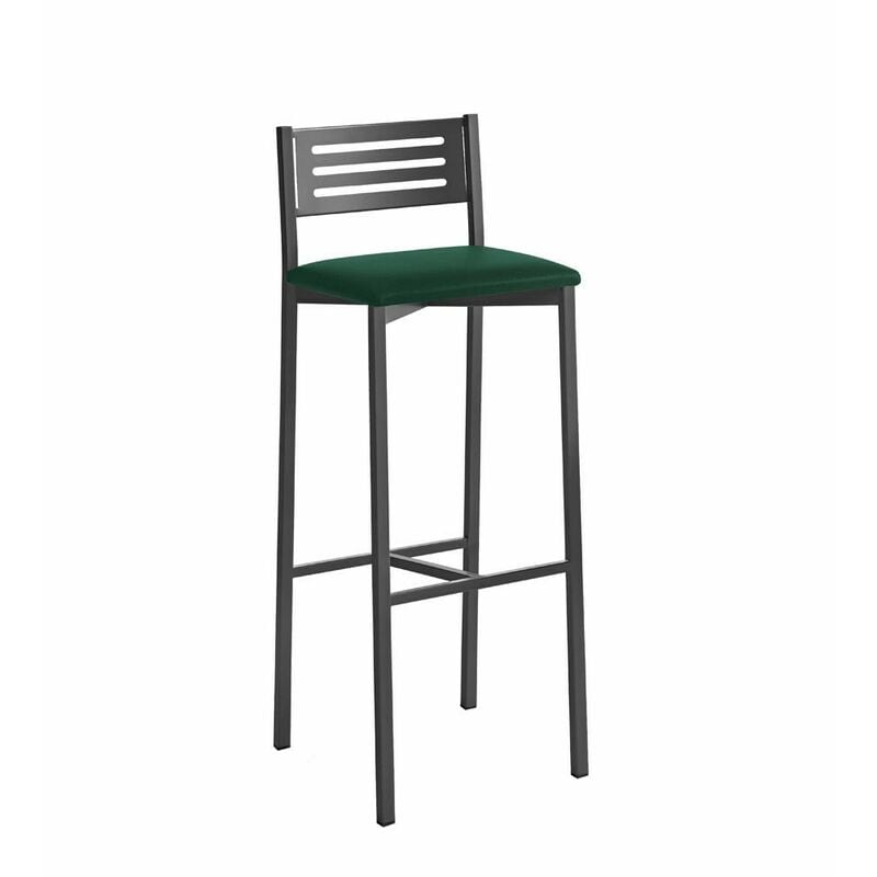 Fanmuebles - Tabouret de cuisine à dossier haut Kati, cadre noir texturé 33 x 98 x 38 cm Revêtement : Vert Argenté