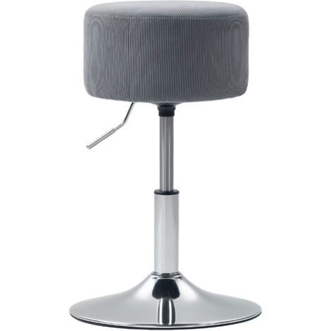 Tabouret de cuisine réglable en hauteur 52-66 cm, rembourré en velours côtelé gris pivotant à 360°
