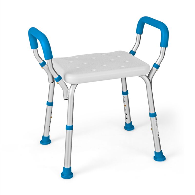 Costway - Tabouret de Douche 6 Hauteurs Réglables 36-49cm, Chaise de Douche Accoudoirs Amovibles, Pieds En Caoutchouc Antidérapants, Tabouret Salle