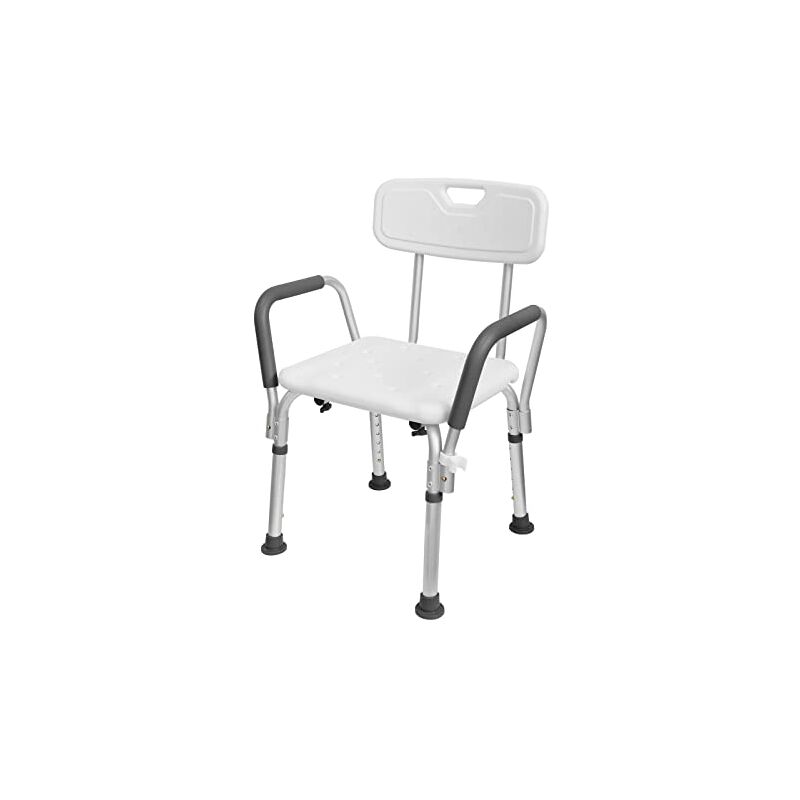 Naizy – Siège de douche réglable en hauteur – Aluminium antidérapant – Accoudoirs et dossier ergonomiques – Capacité 136 kg – Installation facile