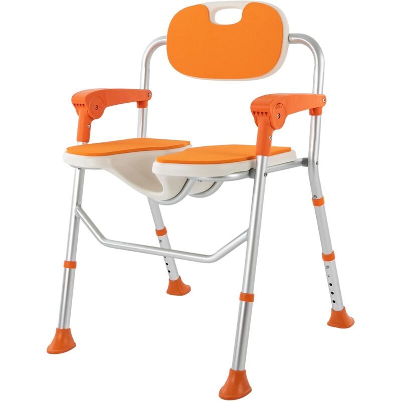 Tabouret de douche avec découpe hygiénique, chaise de douche réglable en hauteur avec dossier, accoudoirs pouvant supporter jusqu'à 180 kg, chaise de