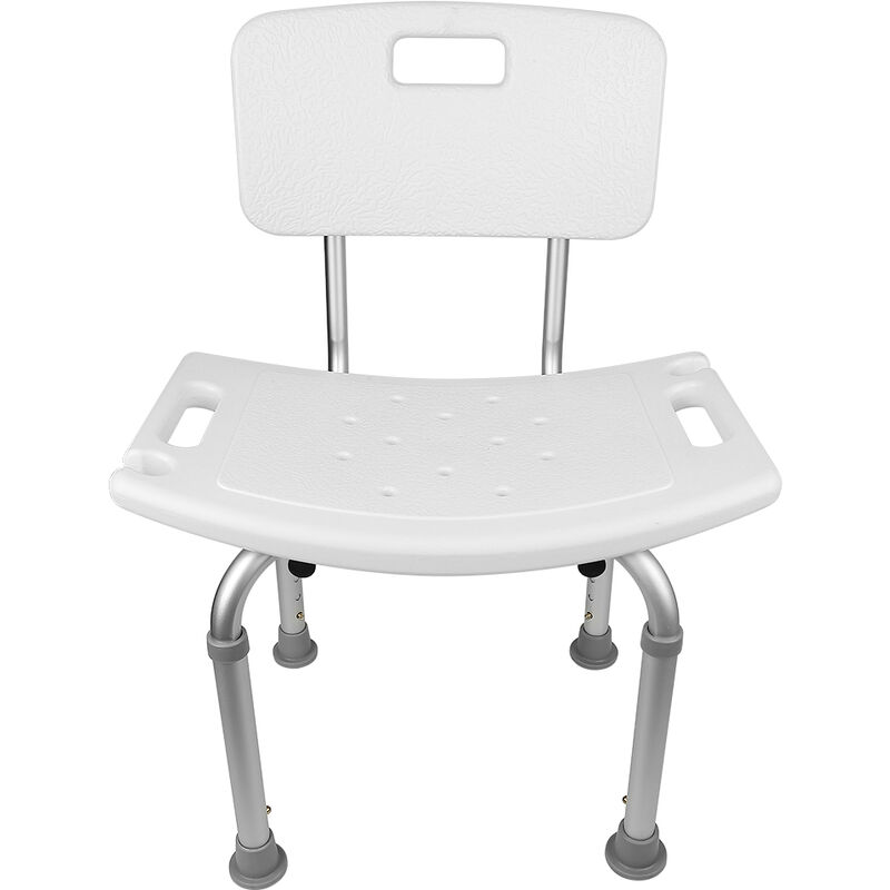 Tabouret de Douche, Ergonomique réglable en Hauteur avec Dossier, Pieds antidérapants, Blanc 51 x 31 x 70-83,5 cm