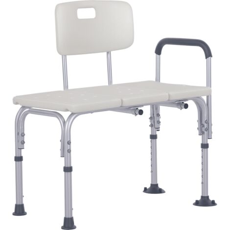 Tabouret de douche chaise de douche dossier ergonomique hauteur réglable pieds antidérapants grande assise charge max. 136 kg 74 x 53 x 80-92 cm blanc-Blanc