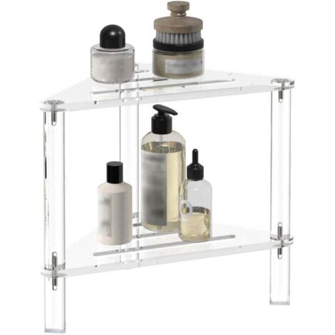 Tabouret de douche d'angle en acrylique pour pieds de rasage 31 x 31 x 30 cm (D x l x H), repose-pieds de douche triangulaire avec étagère de rangement, très résistant, pour douche