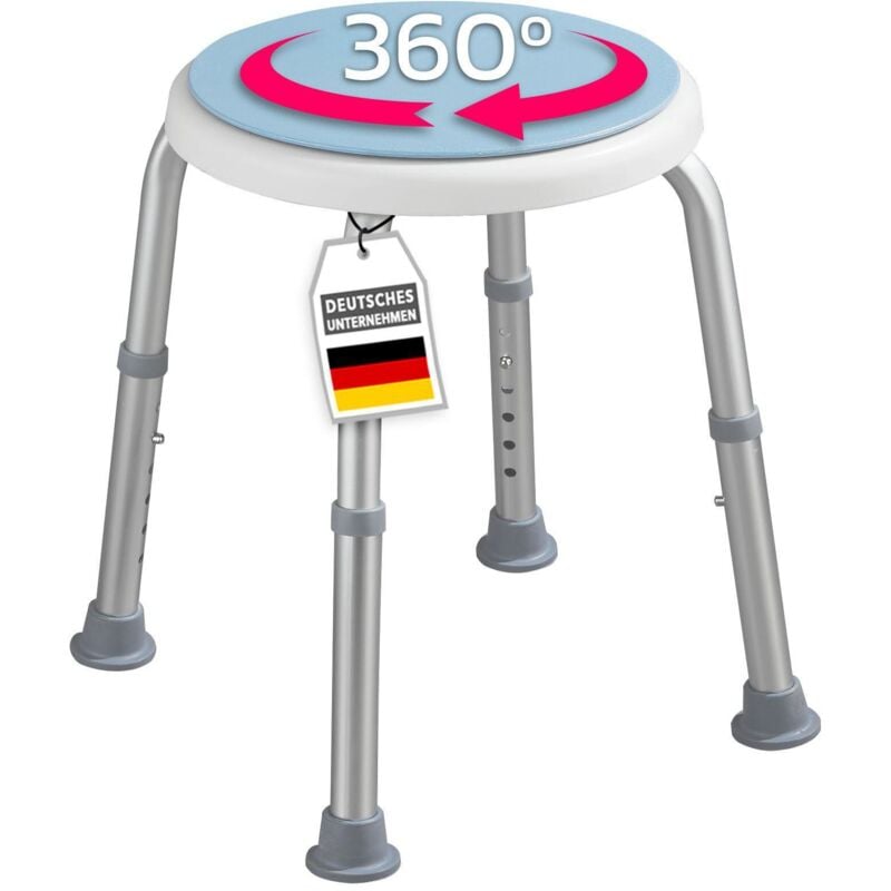 Tabouret de douche et de bain Peter Pivotant sur 360 degrés Réglable en hauteur Pieds en caoutchouc antidérapants Peut supporter jusqu'à 150 kg