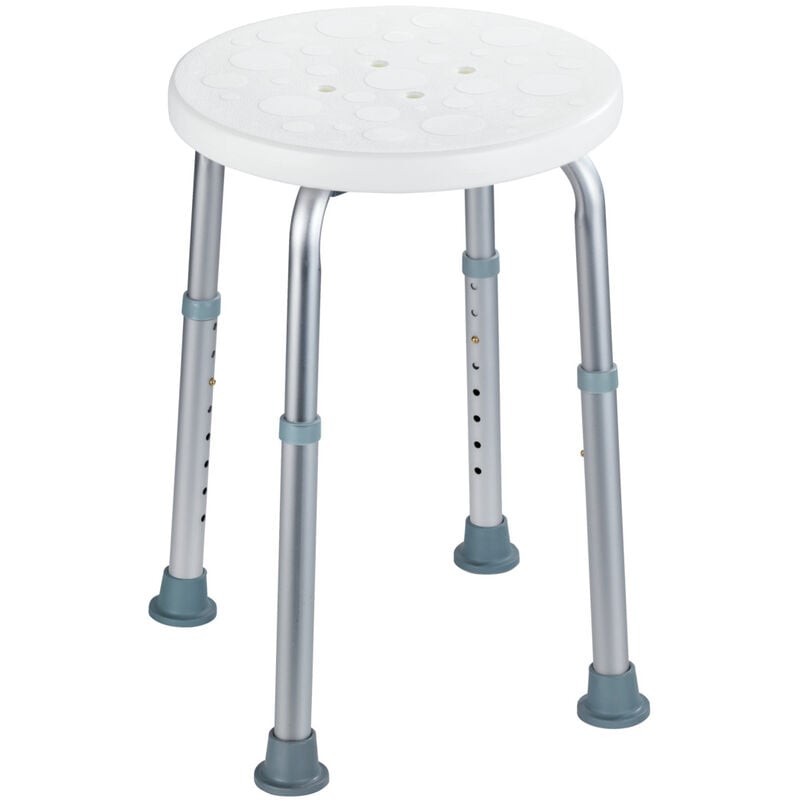 Tabouret de douche Secura Wenko Assise 120kg, Réglable en hauteur, Assise et pieds antidérapants, 45,5 x 39,5-57,5 x 45,5 cm, Argent et blanc