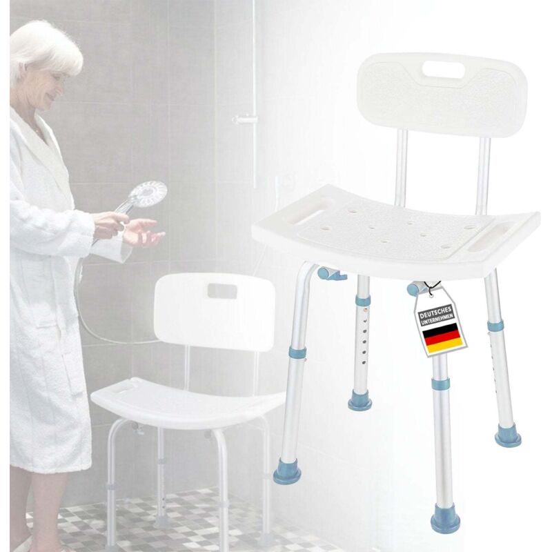 Karat - Tabouret de douche Jonah Réglable en hauteur avec dossier 34 x 36 x 75,5 cm