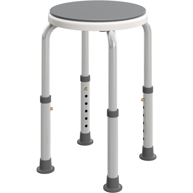 Tabouret de douche - HOMCOM - antidérapant - hauteur réglable 35,5-48,5 cm - pivotant à 360° - aluminium - Ø 33 x 48,5 cm - gris