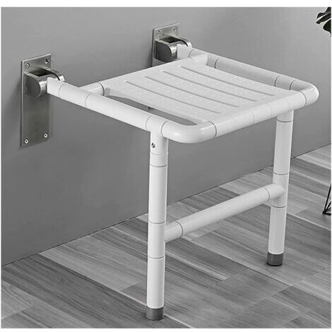 Tabouret de douche mural pliable avec pieds antidérapants, à visser, pour personnes âgées et handicapées Blanc