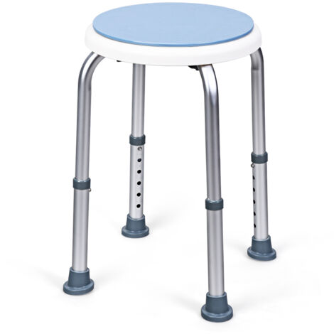 Tabouret de Douche Pivotant à 360° Hauteur Réglable 37,5-50,5 CM avec Pieds Antidérapantes, Siège de Douche Rond pour Femmes Enceint, Personnes âgées