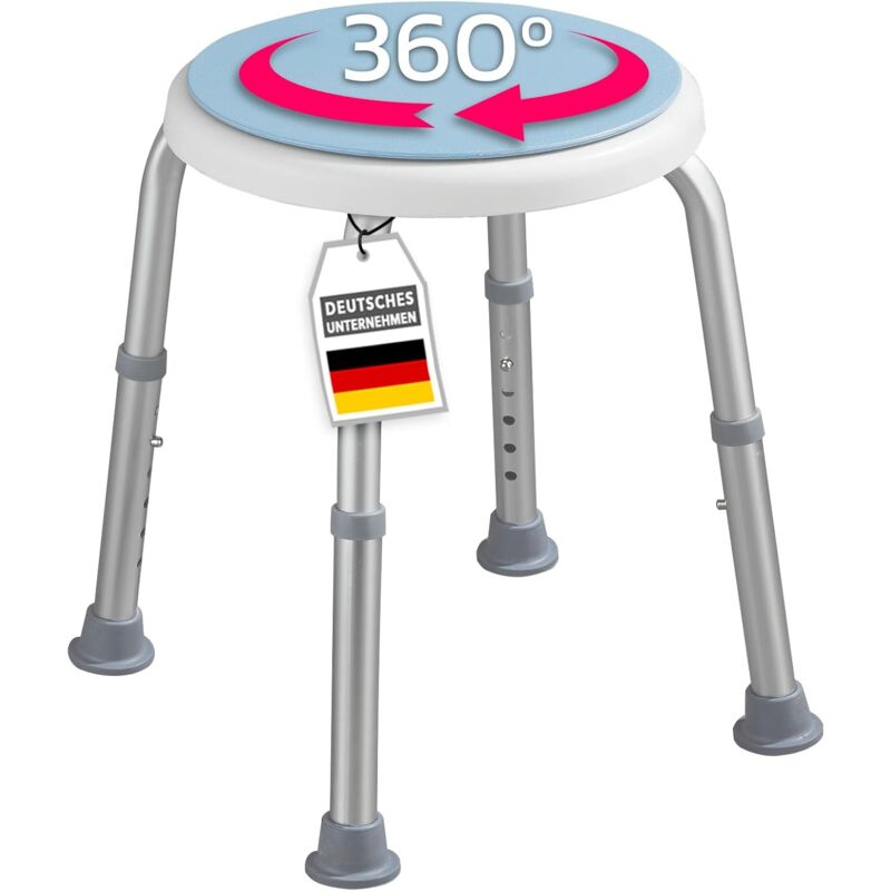 Tabouret de Douche pivotant à 360° -Tabouret de Douche - Hauteur réglable - Antidérapant - en Aluminium - pour Les âges et Les Femmes Enceintes,