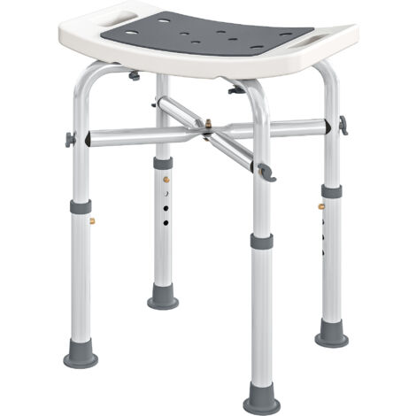 Tabouret de douche pliant avec assise rembourrée réglable, patins antidérapants à ventouses, aluminium gris