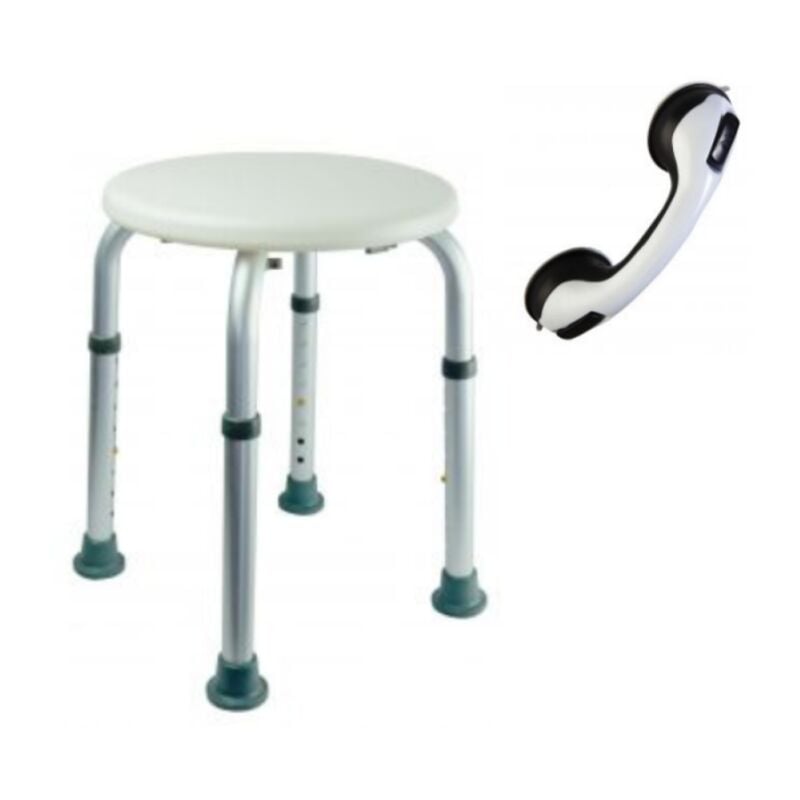 Tabouret de douche pmr Pellet Essentiel rond hauteur réglable + Barre à ventouse de maintien pmr Pellet 30 cm