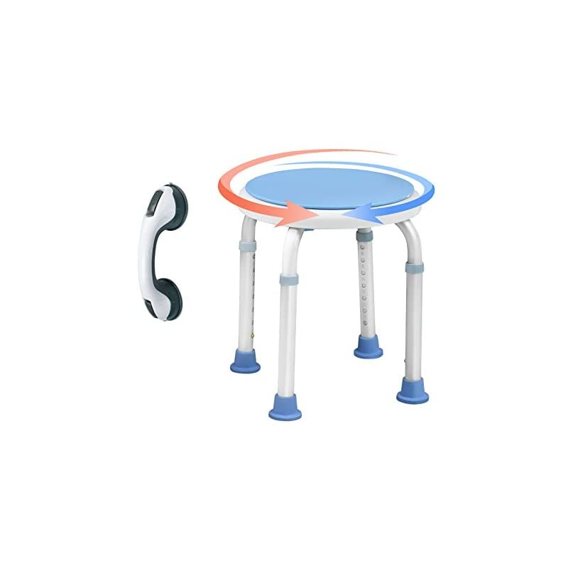 Tabouret de Douche réglable en hauteur de 36-51 cm - Avec poignées - Pivotant à 360 ° Siège de douche antidérapant en aluminium et plastique Naizy