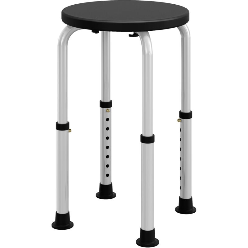 Homcom - Tabouret de douche réglable en hauteur siège de douche ergonomique pieds antidérapants charge max. 136 Kg alu hdpe noir