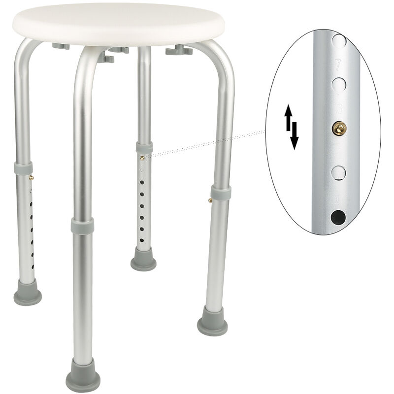 Tabouret de Douche Réglable en Hauteur, Siège de Douche Blanc, Pieds Antidérapants, Charge Max.136Kg, Tabouret de Salle de Bain 323236-54cm