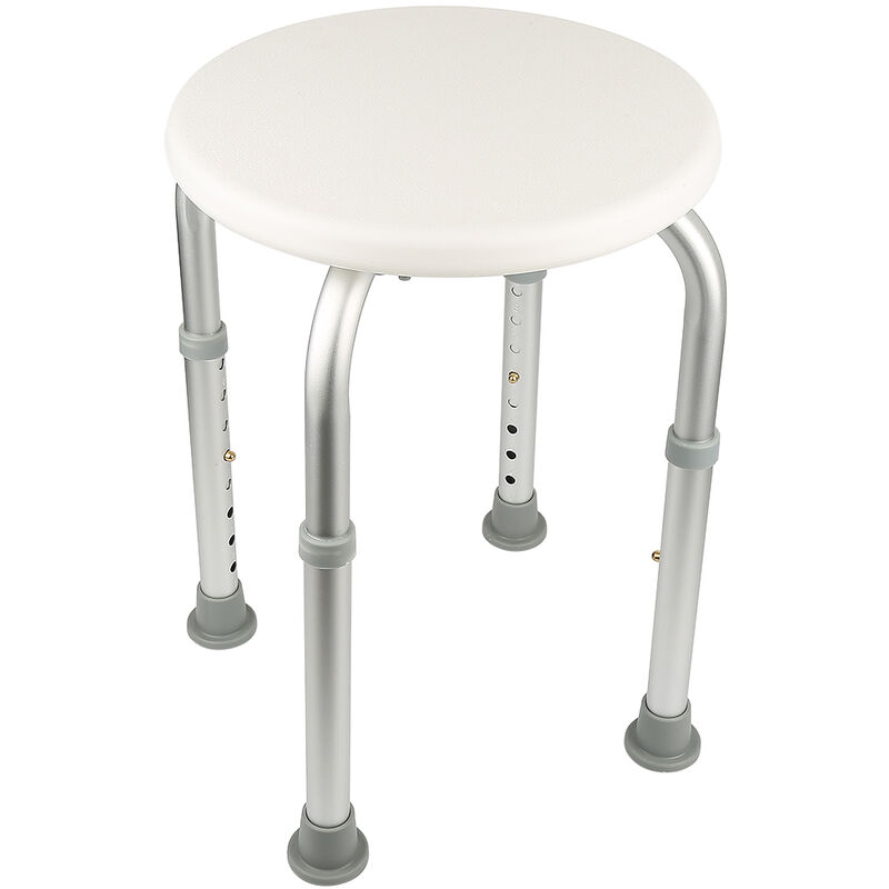 Tabouret de Douche Rond réglable en hauteur 32×32×36-54cm en Aluminium Blanc