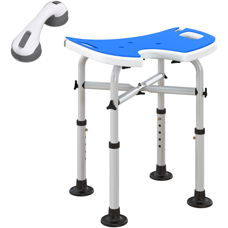 Homcom – Siège de douche réglable 39-51,5 cm – Aluminium anti-corrosion – Assise en U pour confort – Barre d'appui ventouse – Charge max 150 kg