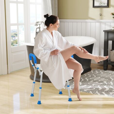 Tabouret de Douche Siège de Douche Hauteur Réglable 36-49 cm Accoudoirs Ergonomique Amovibles Pieds en Caoutchouc Antidérapants Bleu