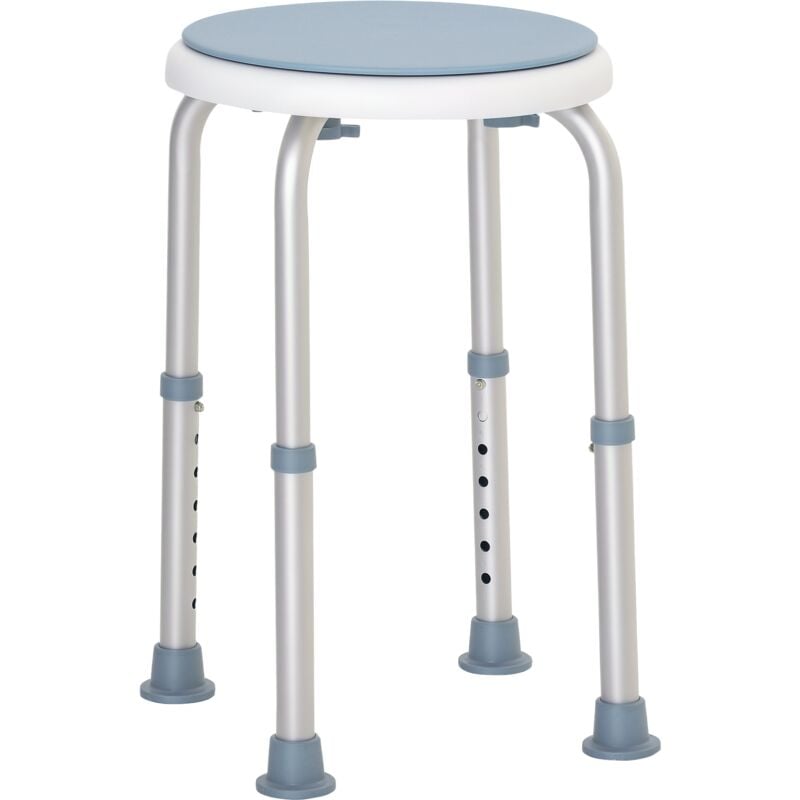 Tabouret de douche siège de douche - hauteur réglable, pivotant 360° - alu pp blanc bleu