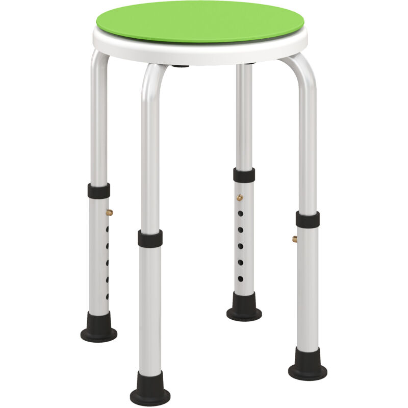 Tabouret de douche siège de douche - hauteur réglable, pivotant 360° - alu pp blanc vert