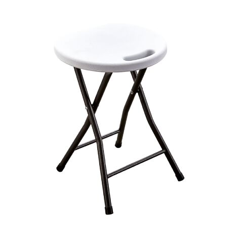 Tabouret de fete pliant blanc 33x30x46 cm pour jardins et e've'nements en acier assise en plastique HDPE avec trou de poigne'e inte'gre'