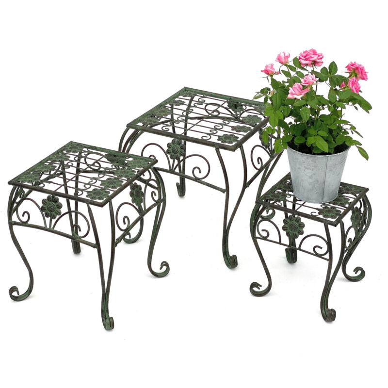 Tabouret de fleur Métal Vert Angulaire 34 cm Support de fleur 96007 L Colonne de fleur Moderne Support de plante Tabouret de plante Vintage