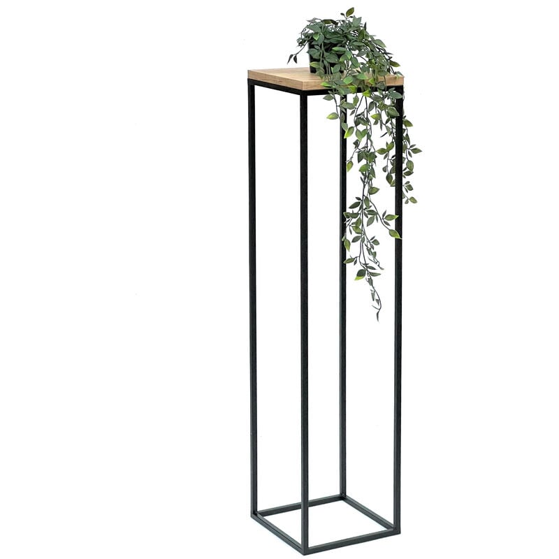 Dandibo - Tabouret de fleurs en métal et bois noir, forme carrée, 100 cm, table d'appoint pour plantes, 96353, colonne de fleurs moderne, support de