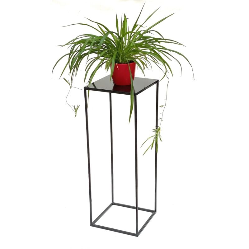 Dandibo - Tabouret de fleurs en métal et bois noir, forme carrée, 100 cm, table d'appoint pour plantes, 96353, colonne de fleurs moderne, support de