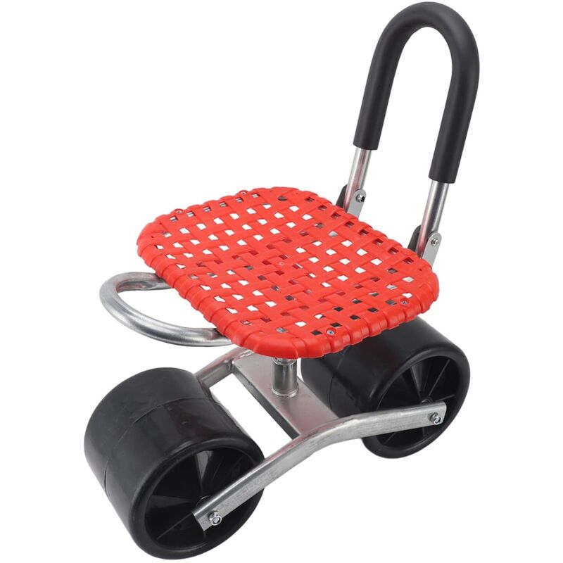 Tabouret de Jardin à roulettes, Siège Roulant pour Jardinage, Hauteur Réglable 22-35 cm, Rouge, Style Minimaliste, Fer, Plastique, Caoutchouc